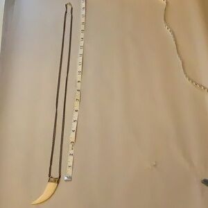 Brass Necklace with Cream crescent horn Pendant